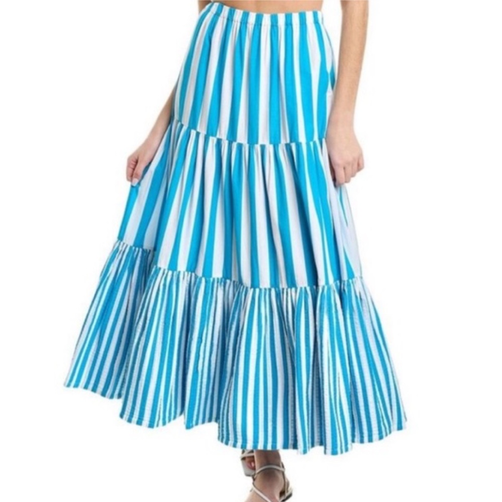 Solid & Striped blue and white stripe tiered maxi skirt